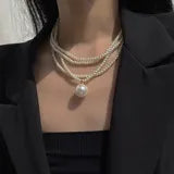 Multi-Layered Pearl Pendant Necklace