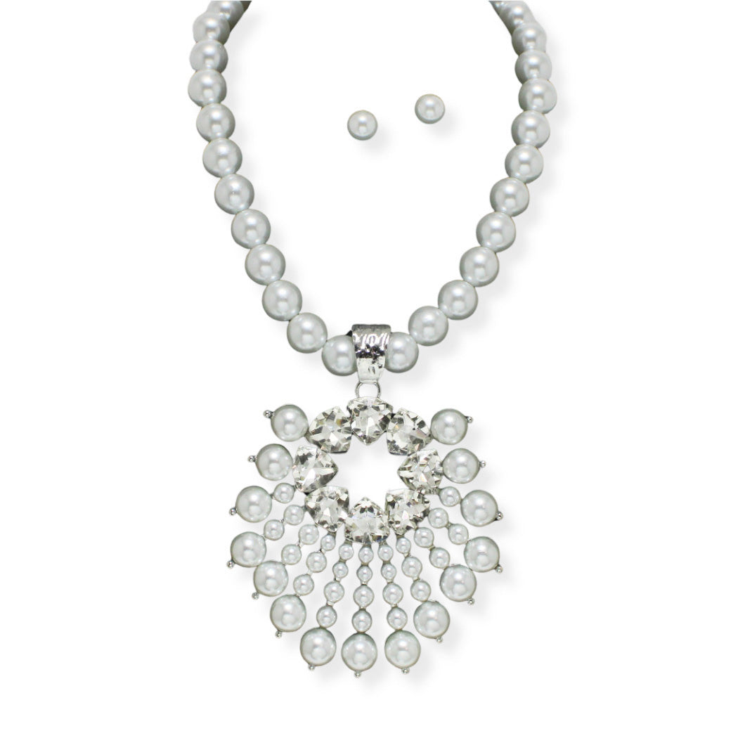 Pearl and Jewel Starburst Pendant Necklace Set