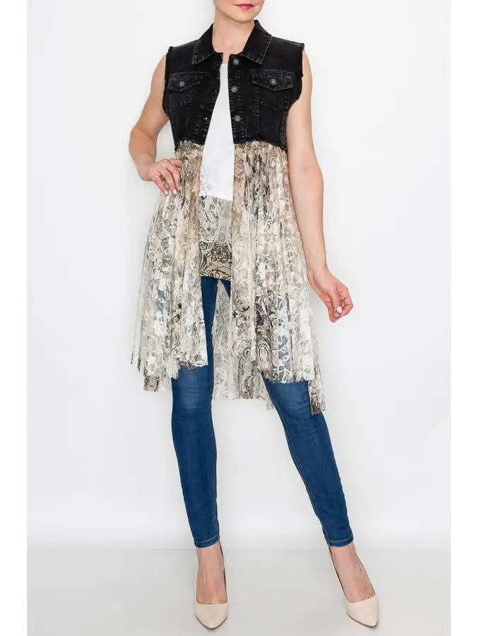 Layered Lace Denim Vest for Women | Statement Fashion Outerwear