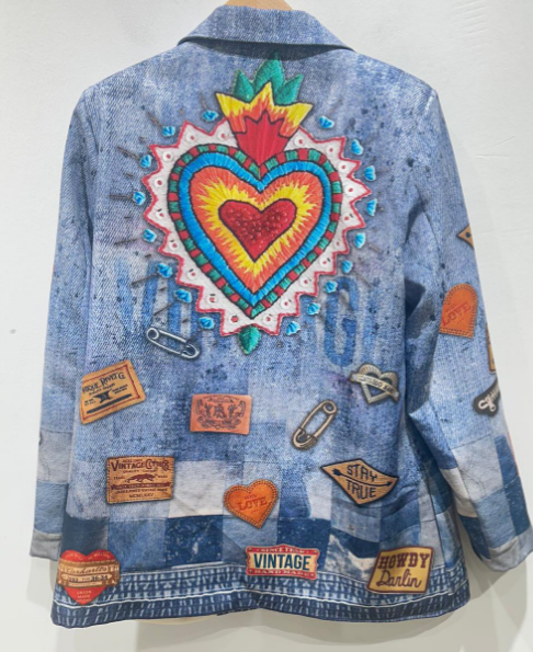 One Size Italian Denim Pop Art Patchwork Blazer
