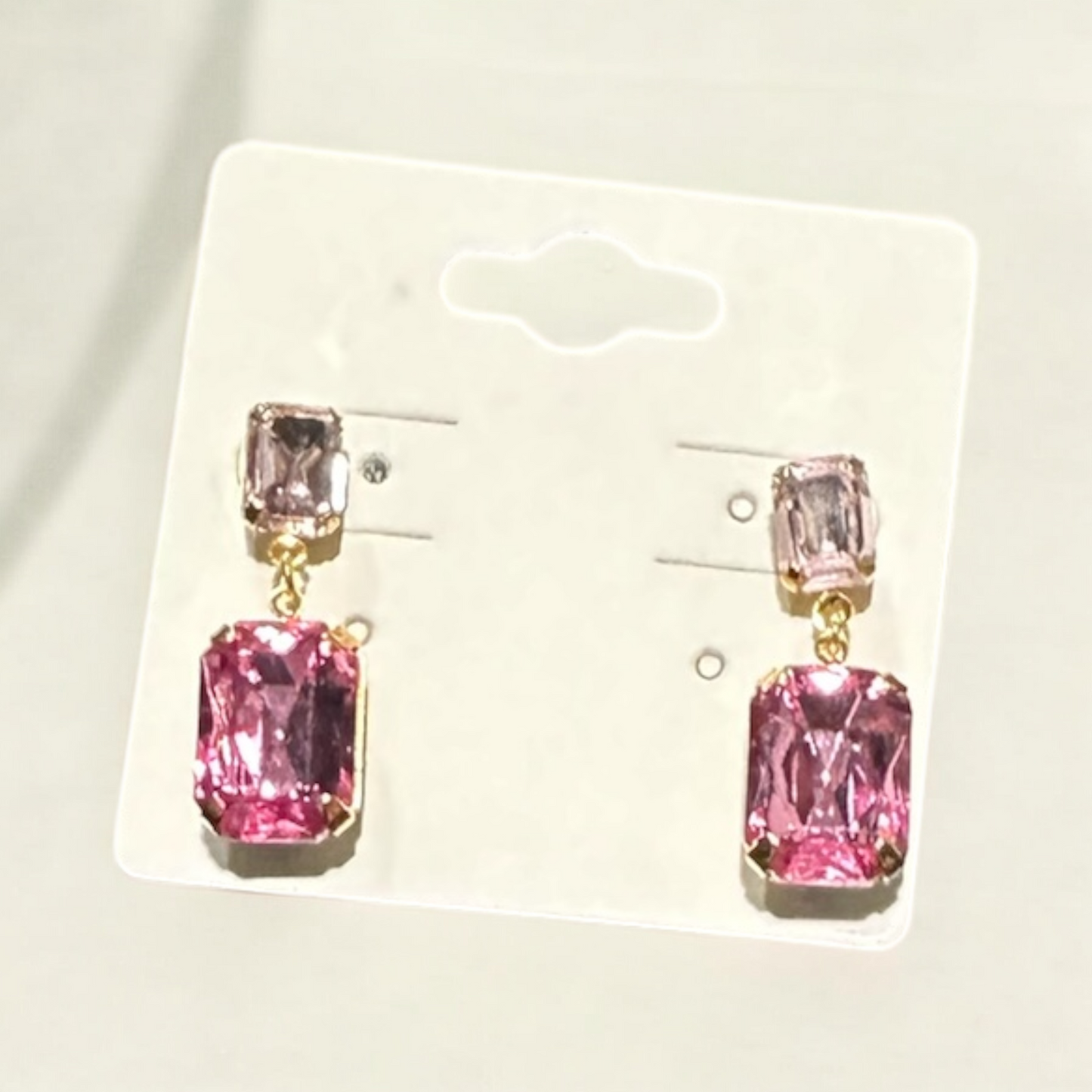 Pink and Gold Crystal Drop Earrings