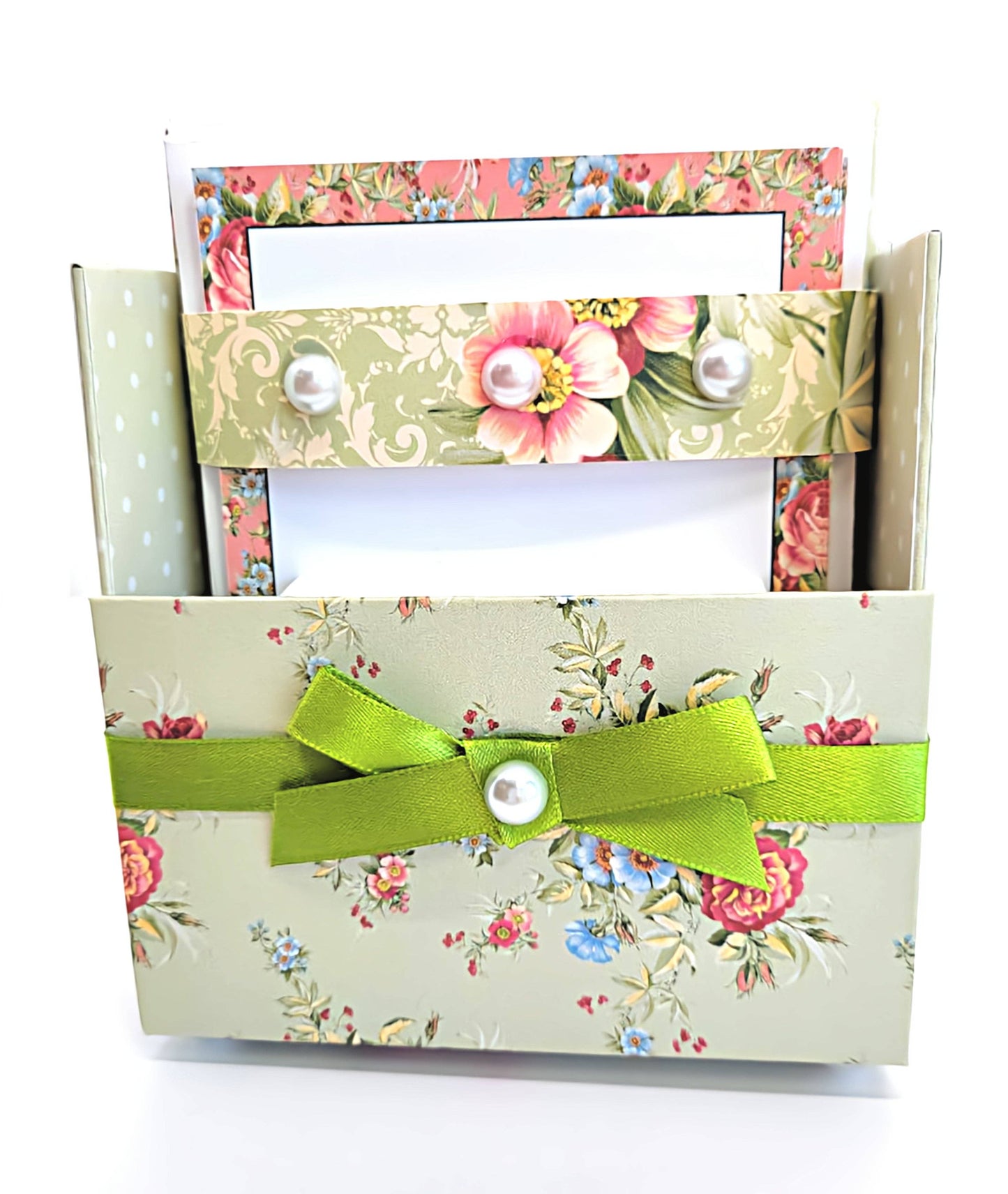 42-Pc Stationery Gift Box Set w/Desk Organizer, Sage & Coral
