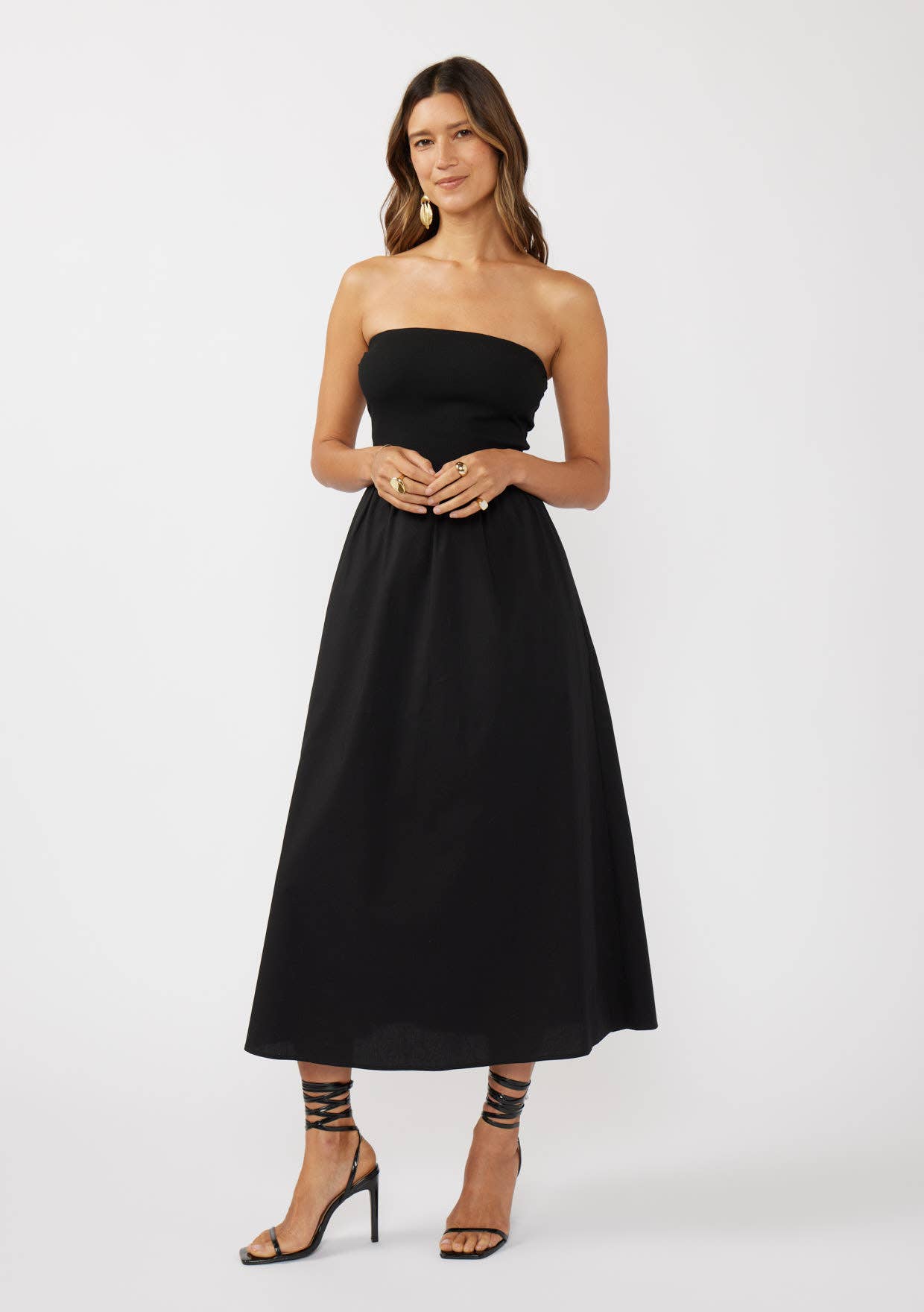 Strapless Tube Maxi Dress with Side Pockets: Black / L