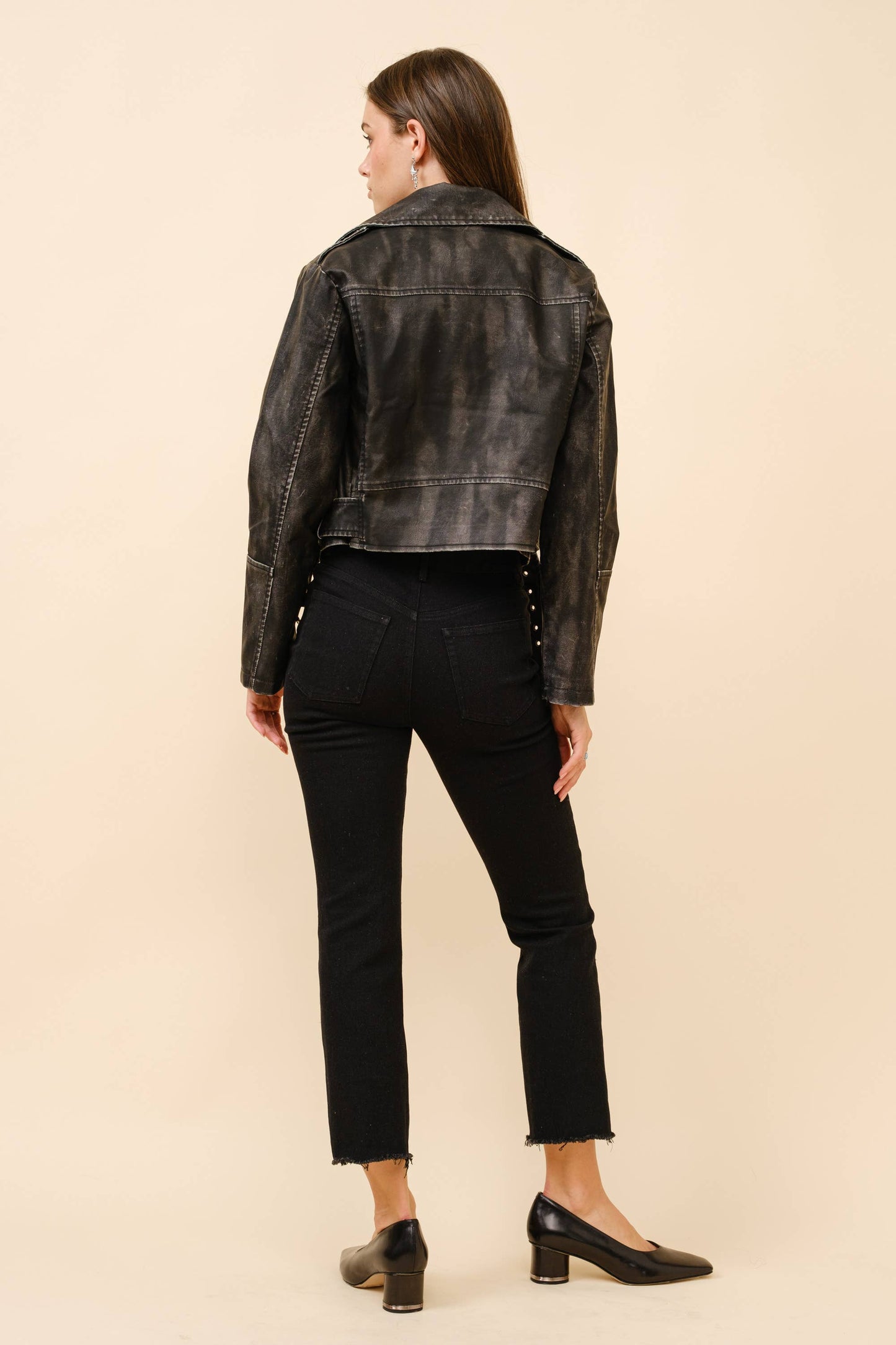 Washed Leather Moto Jacket: WASHED BLACK / S