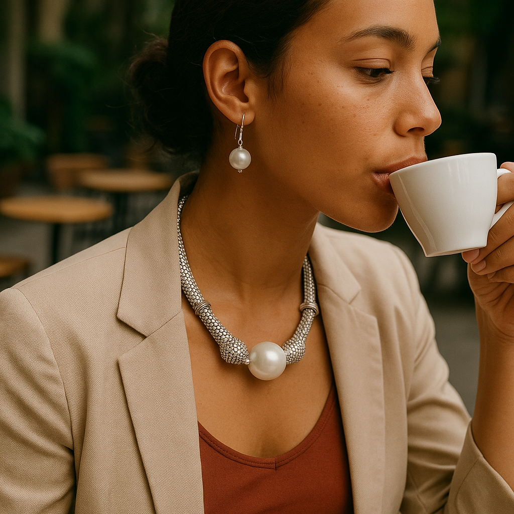 Silver Mesh and Pearl Necklace Set