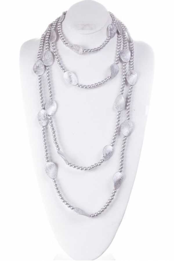 Silver Matte Long Pearl Necklace Set