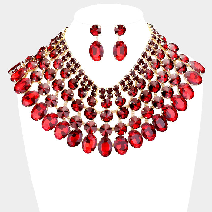 Luxurious Multi-Layered Red Gemstone Necklace Set