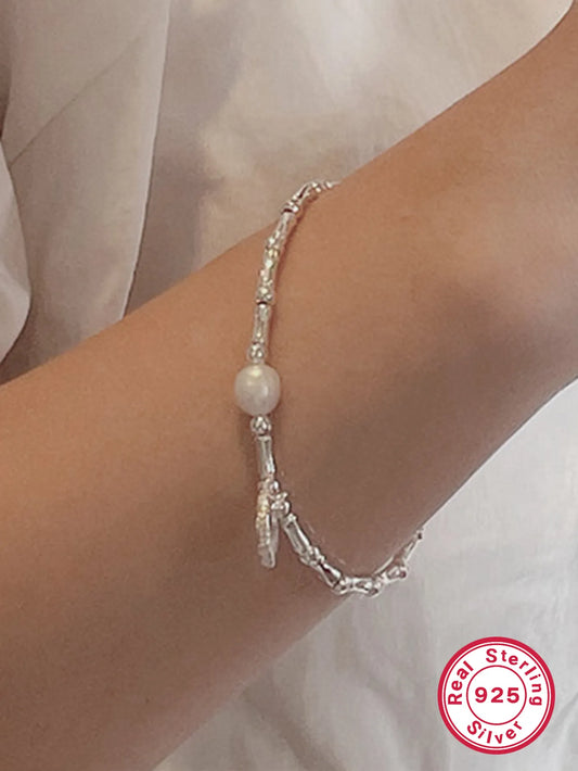 Sterling Silver 925 Bracelet w/ Pearl Accent