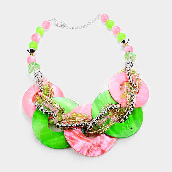 Pink and Green Multi-Beaded Necklace
