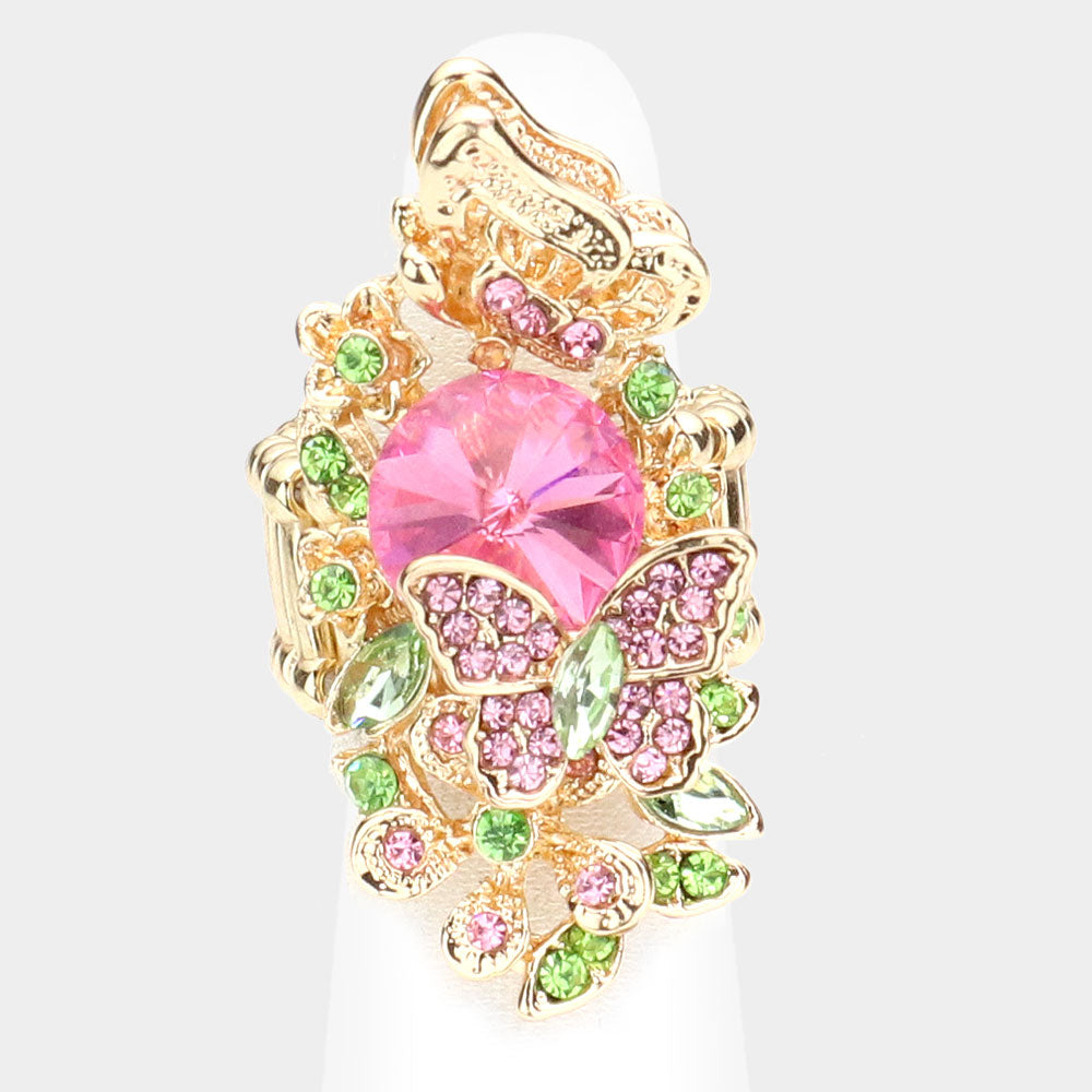 Crystal Paved Butterfly Stretch Ring