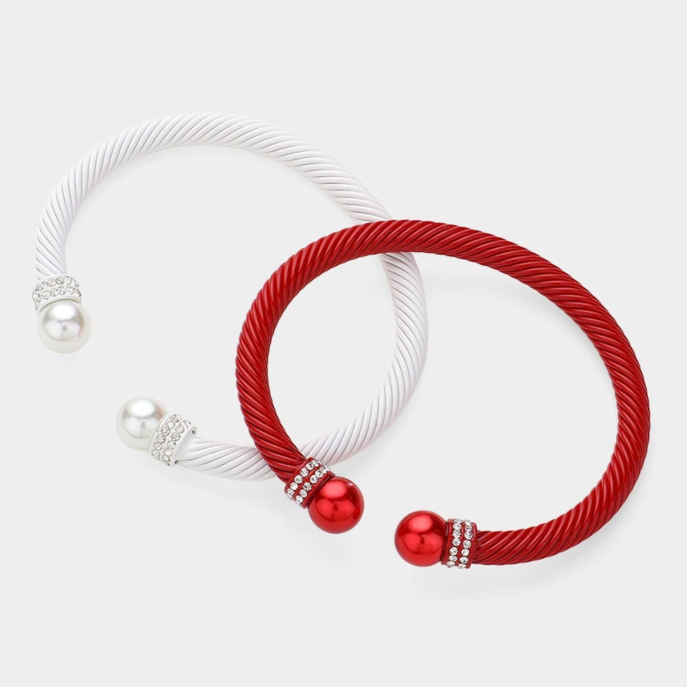 Red and White Cuff Bracelets
