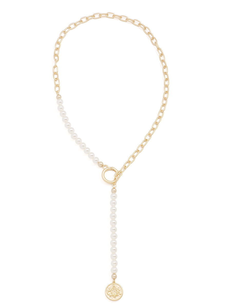 Adjustable Beaded Cable Link Lariat Charm Necklace