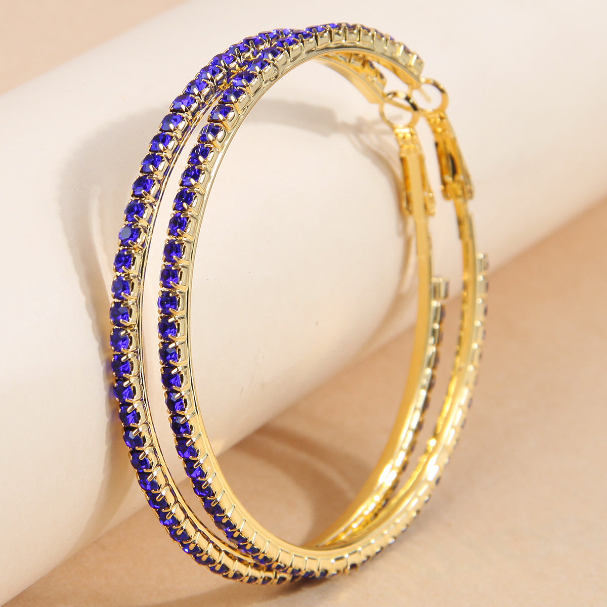 Royal Blue & Gold Hoop Earrings