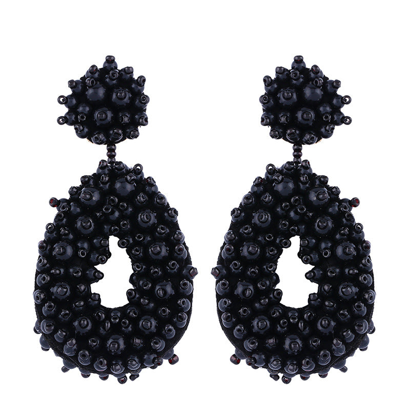 Black Beaded Dangle Earrings