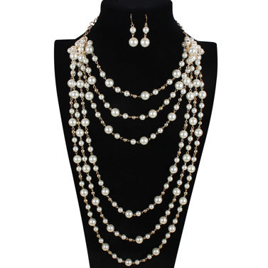 Mixed Pearl Draped Necklace Set