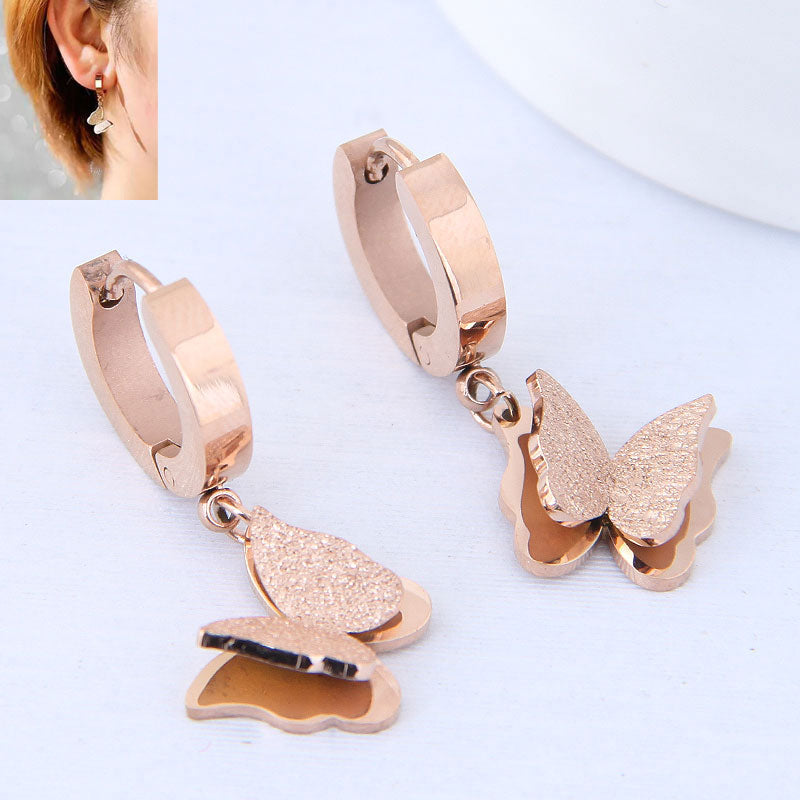 Rose Gold Mating Butterfly Earrings