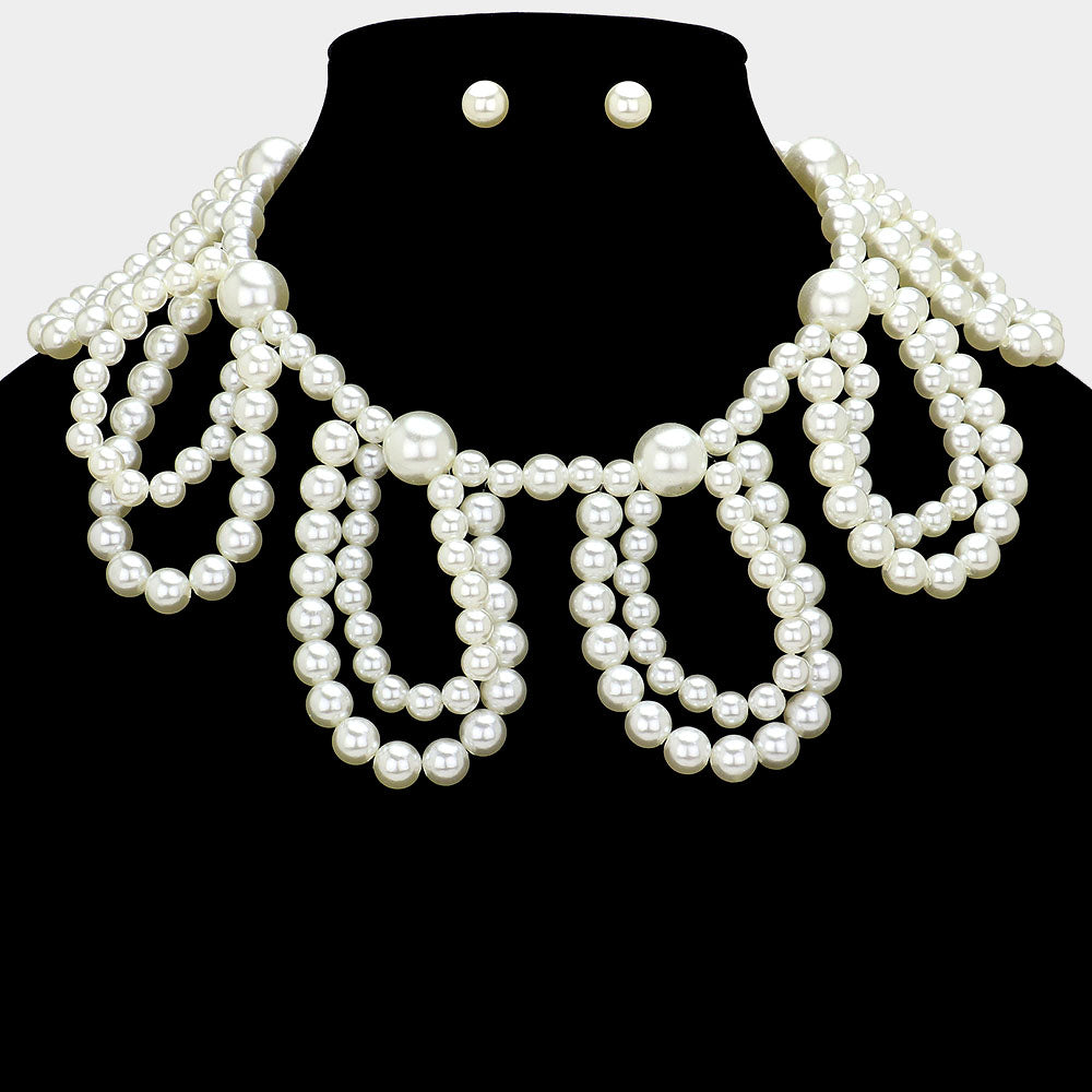 Multi-Layered Pearl Necklace Set