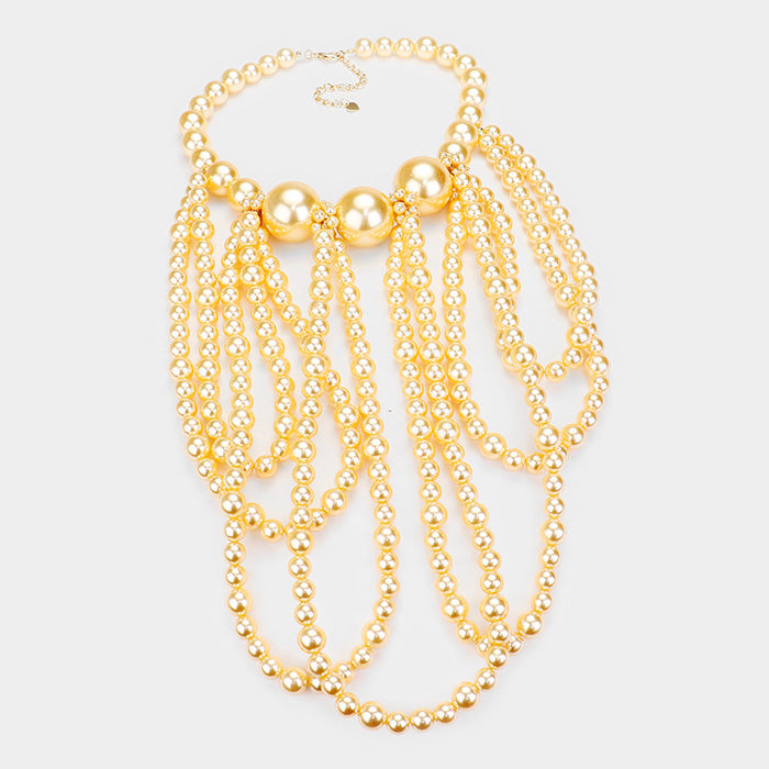 Draped Pearl Necklace Set