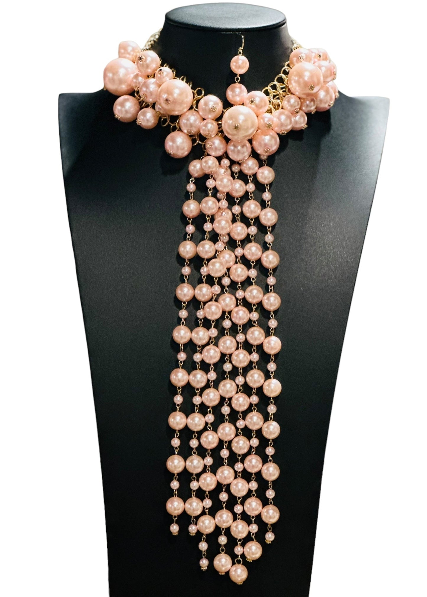 Pink Fringe Pearl Necklace Set