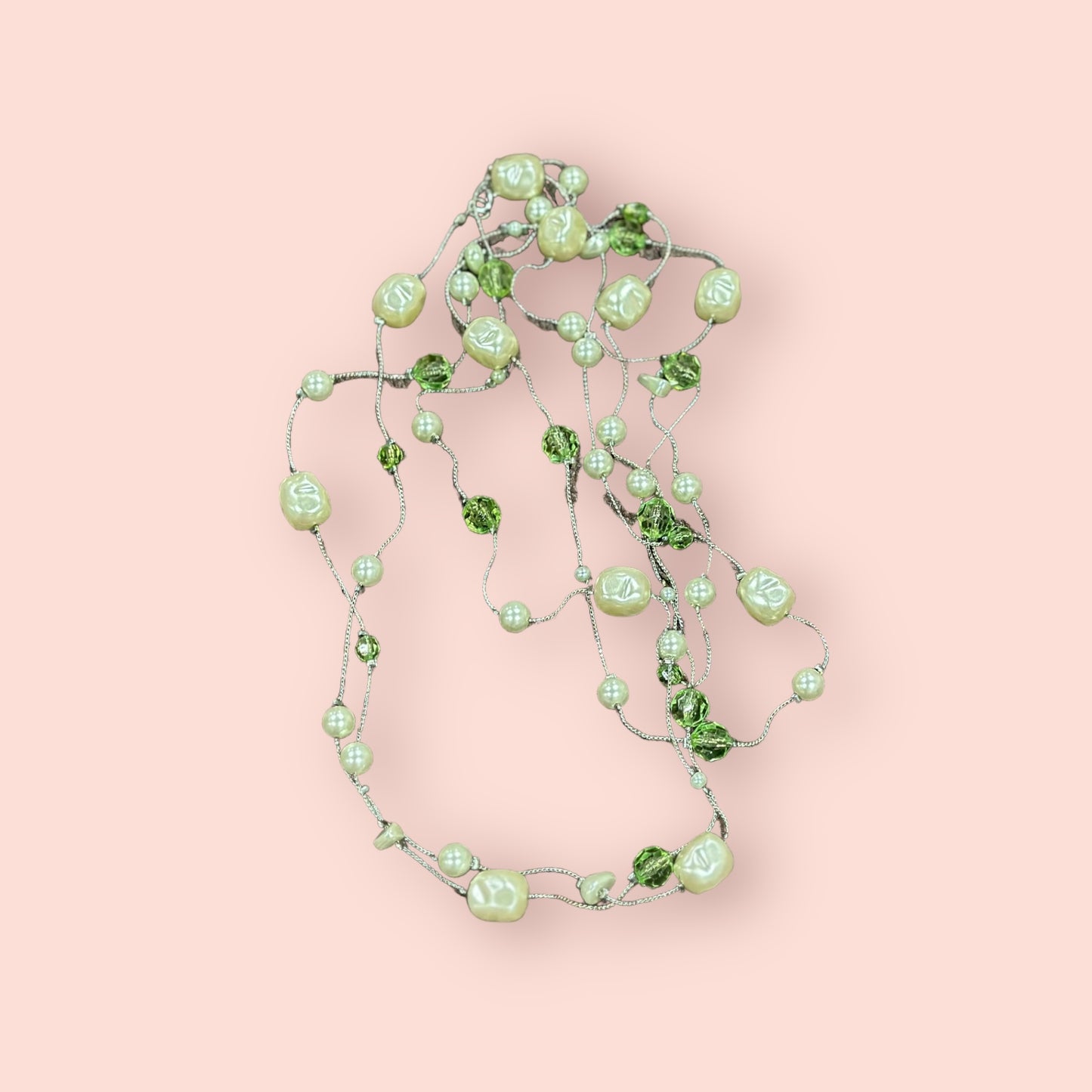 Long Crystal and Baroque Pearl Necklace