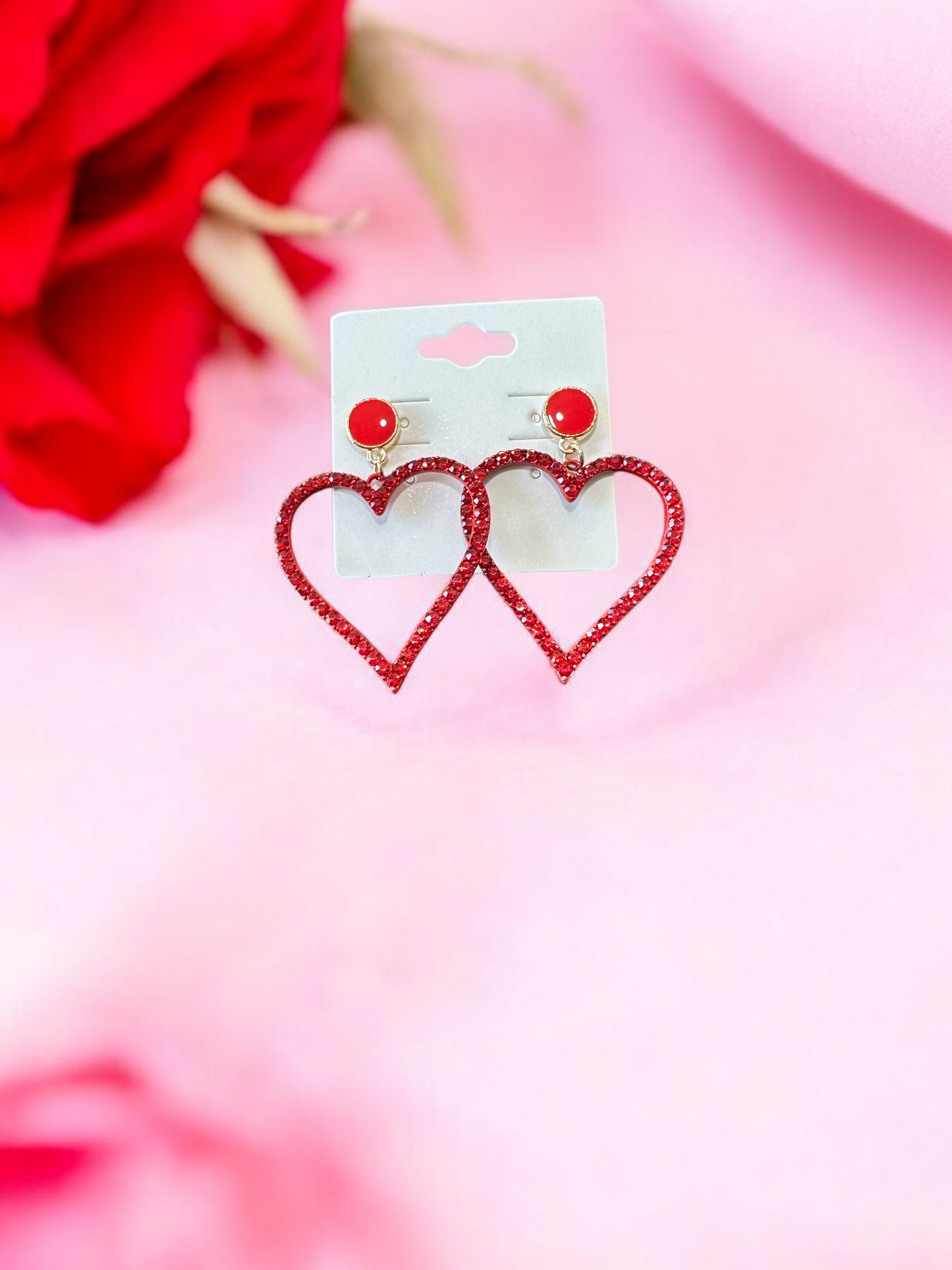Red Rhinestone Heart Earrings