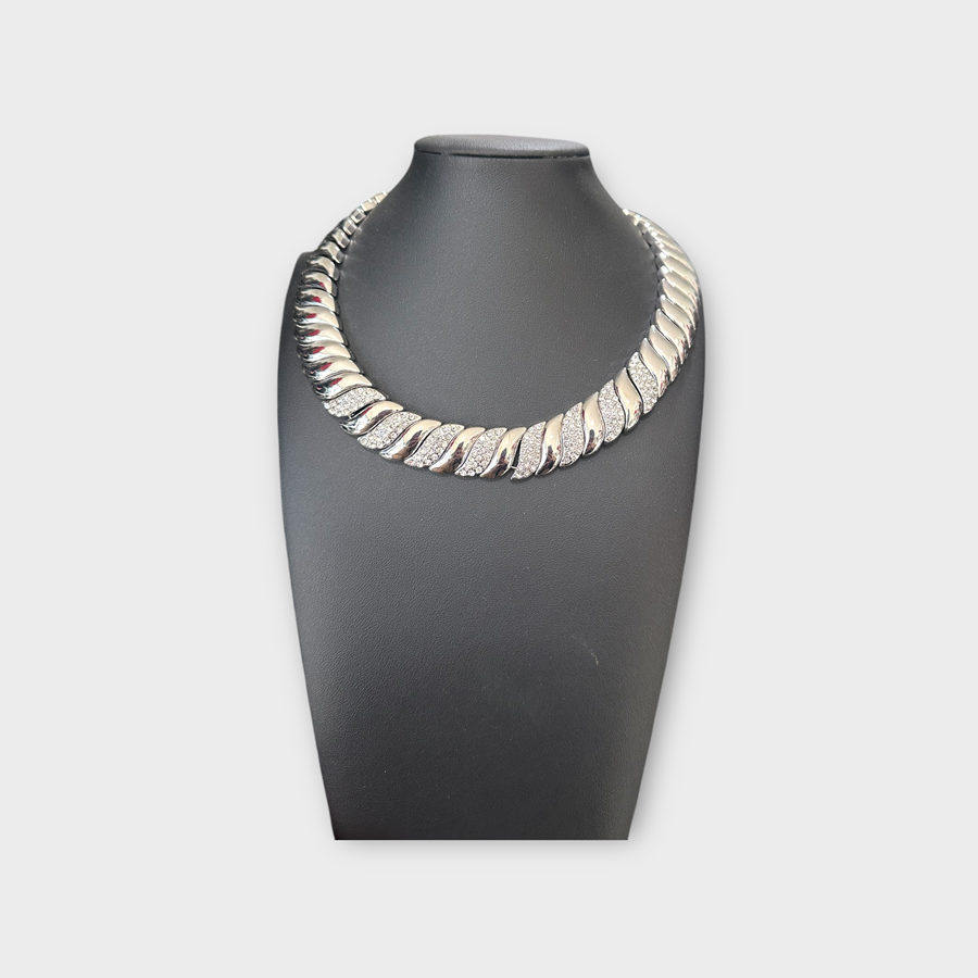 Silver Swirl Rhinestone Necklace Set
