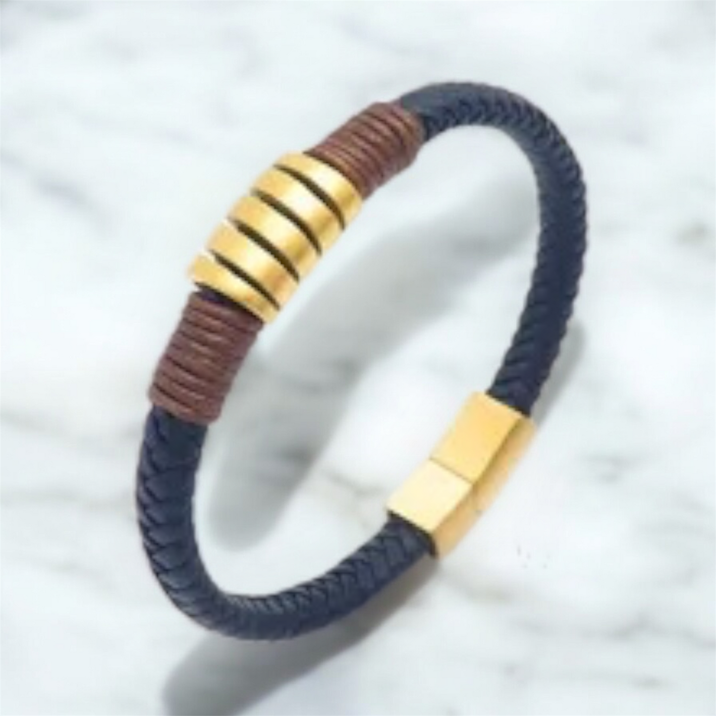 Gold & Brown Leather Magnetic Bracelet – Industrial Vibe