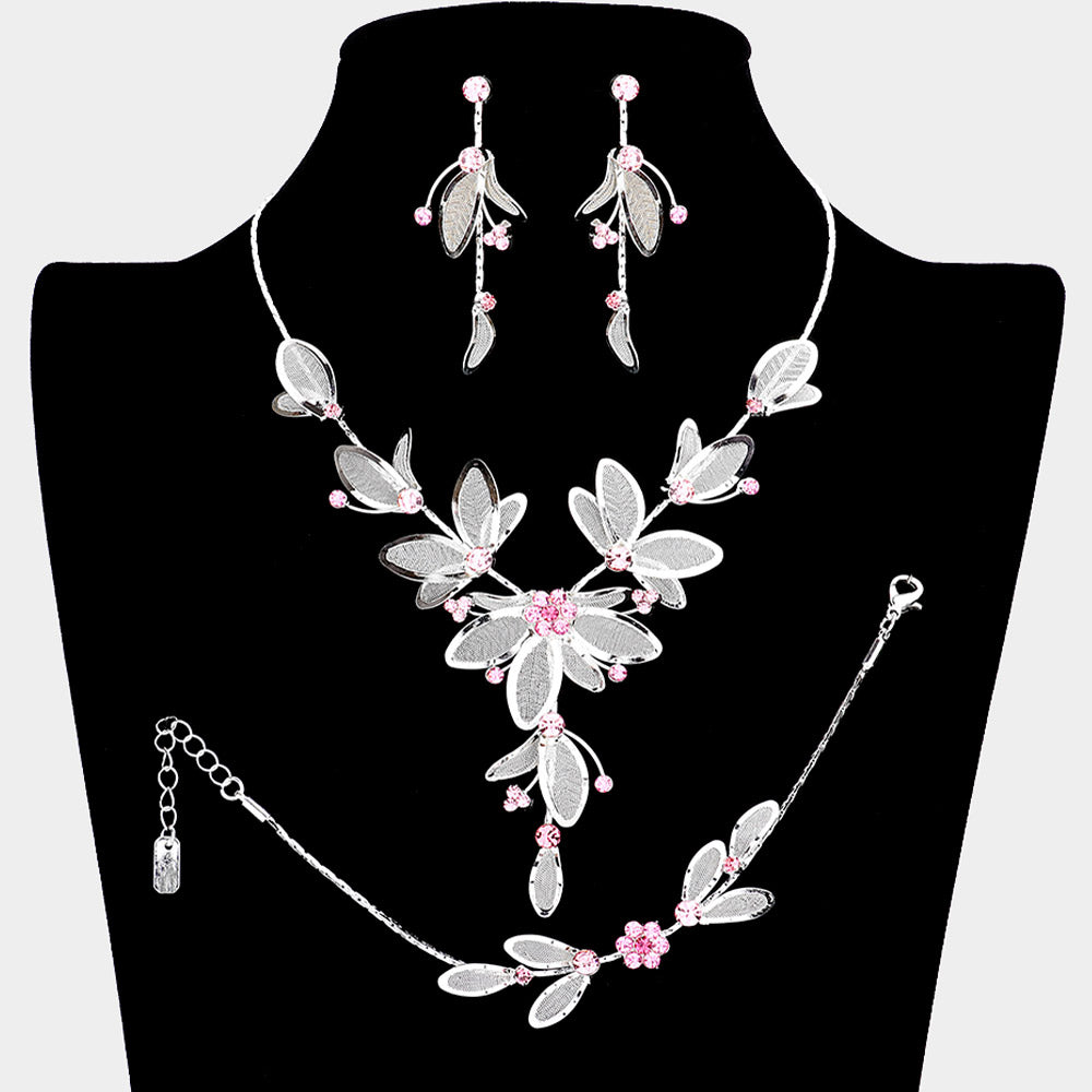 Rhinestone Accented Petal Jewelry Set