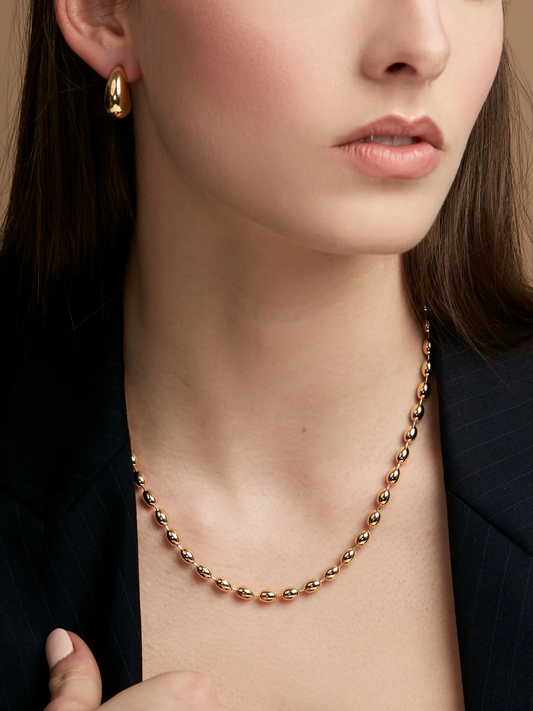 Gold Beaded Oval Necklace