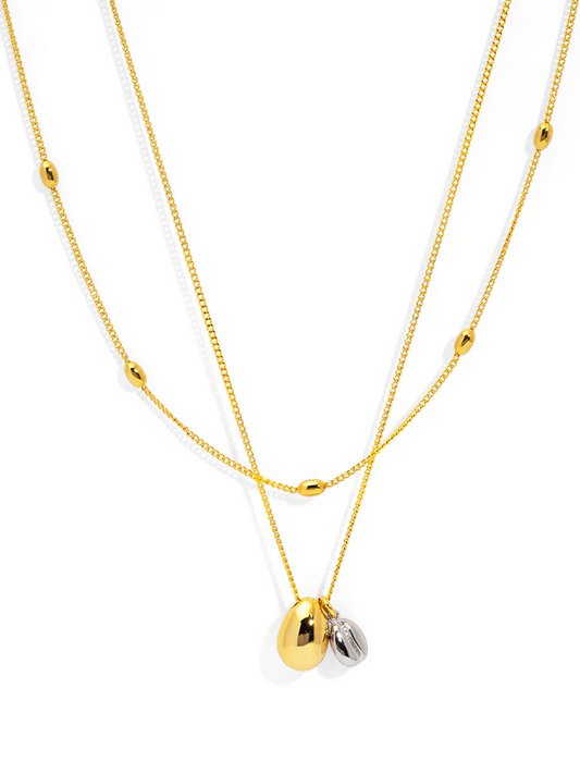 Layered Gold Necklace with Two-Tone Coffee Bean Charms