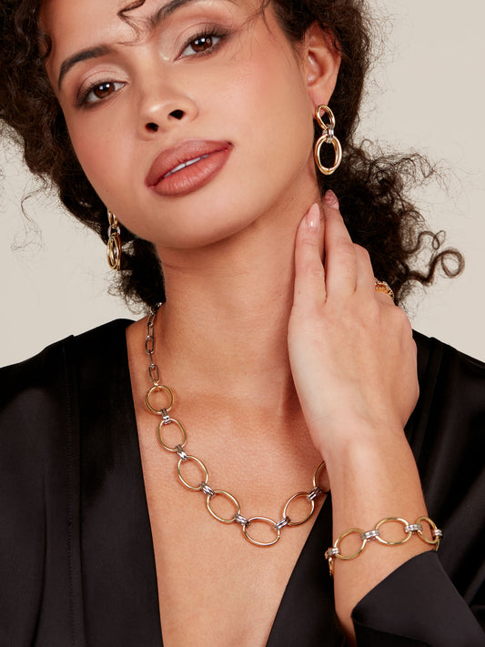 Two-Tone Oval Link Collar Necklace Jewelry