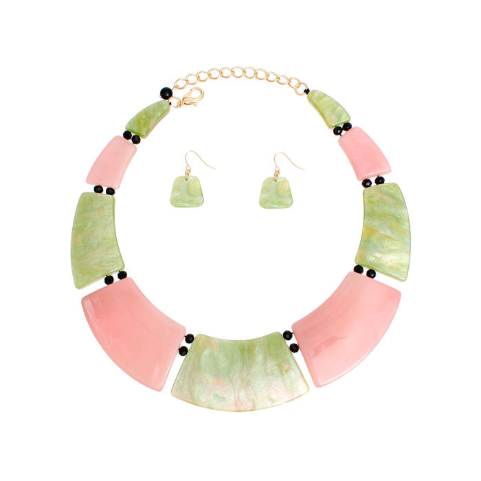 Pink and Green Marbled Collar Necklace Set