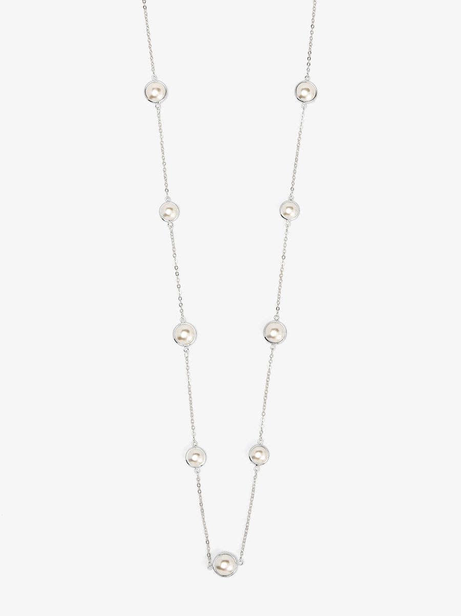 Half Pearl and Chain Magnet Long Necklace: Gold/Pearl