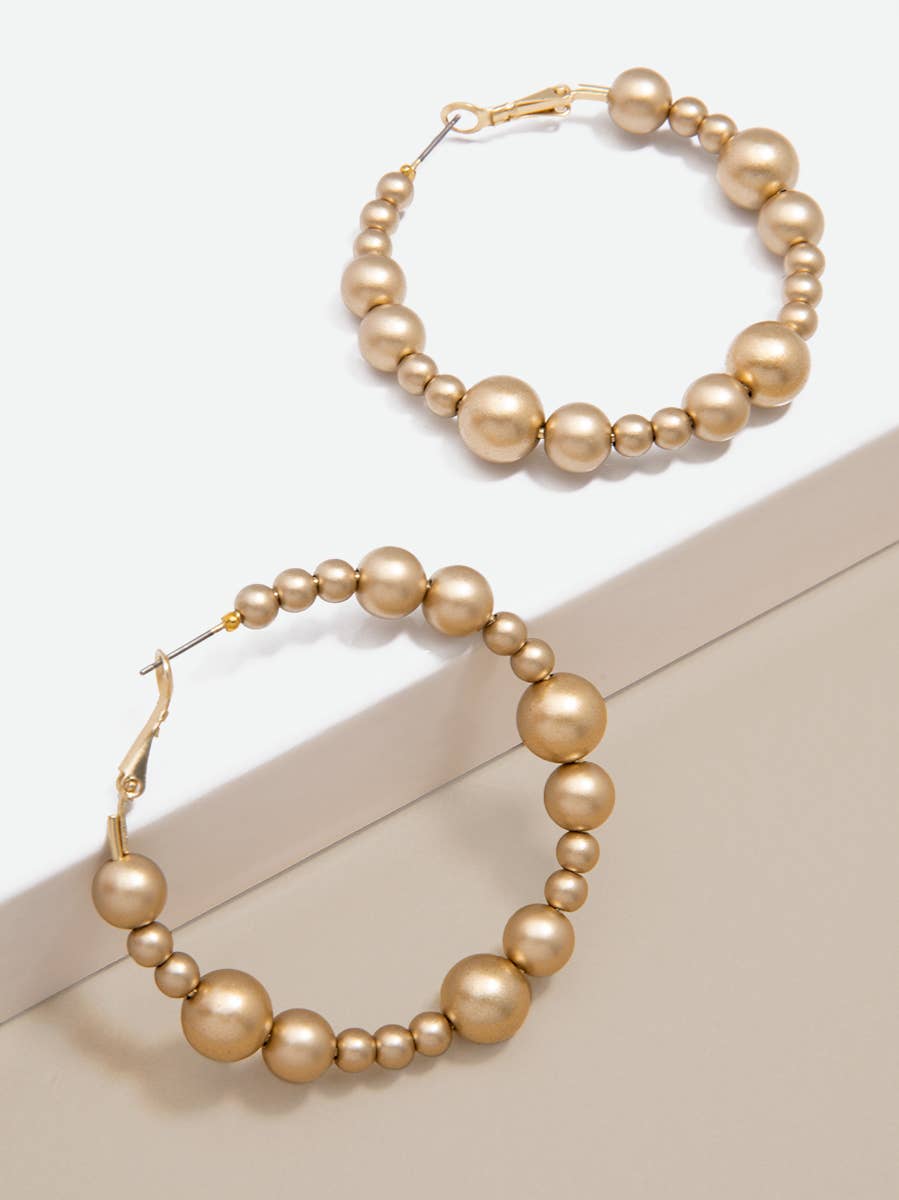 Beaded Metallic Hoop Earring: Matte Gold