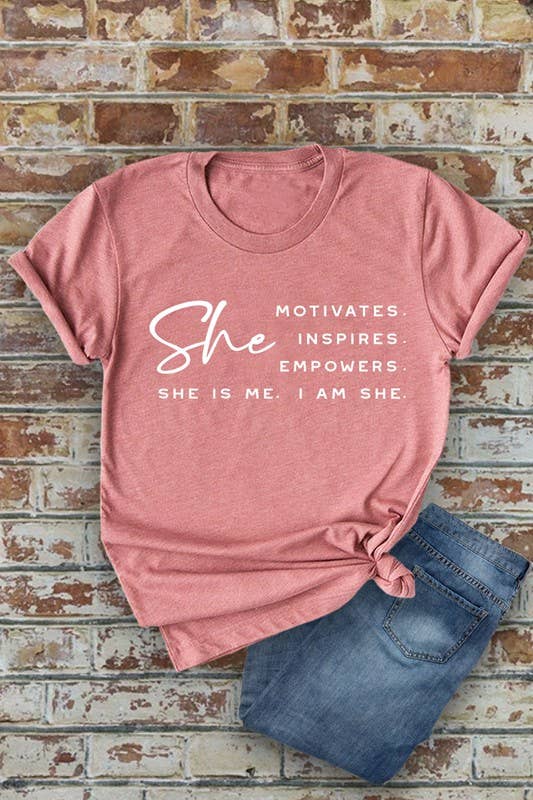 She Motivates, Inspires, Empowers, She Is Me, I Am She, Unisex Round Neck T-Shirt: Light Gold / M