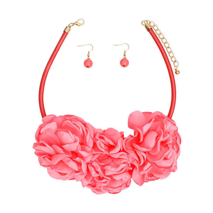 Pink Floral Bib Necklace