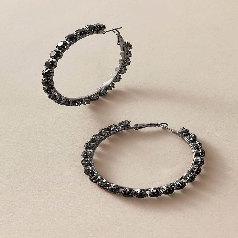 Black Gemstone Hoop Earrings