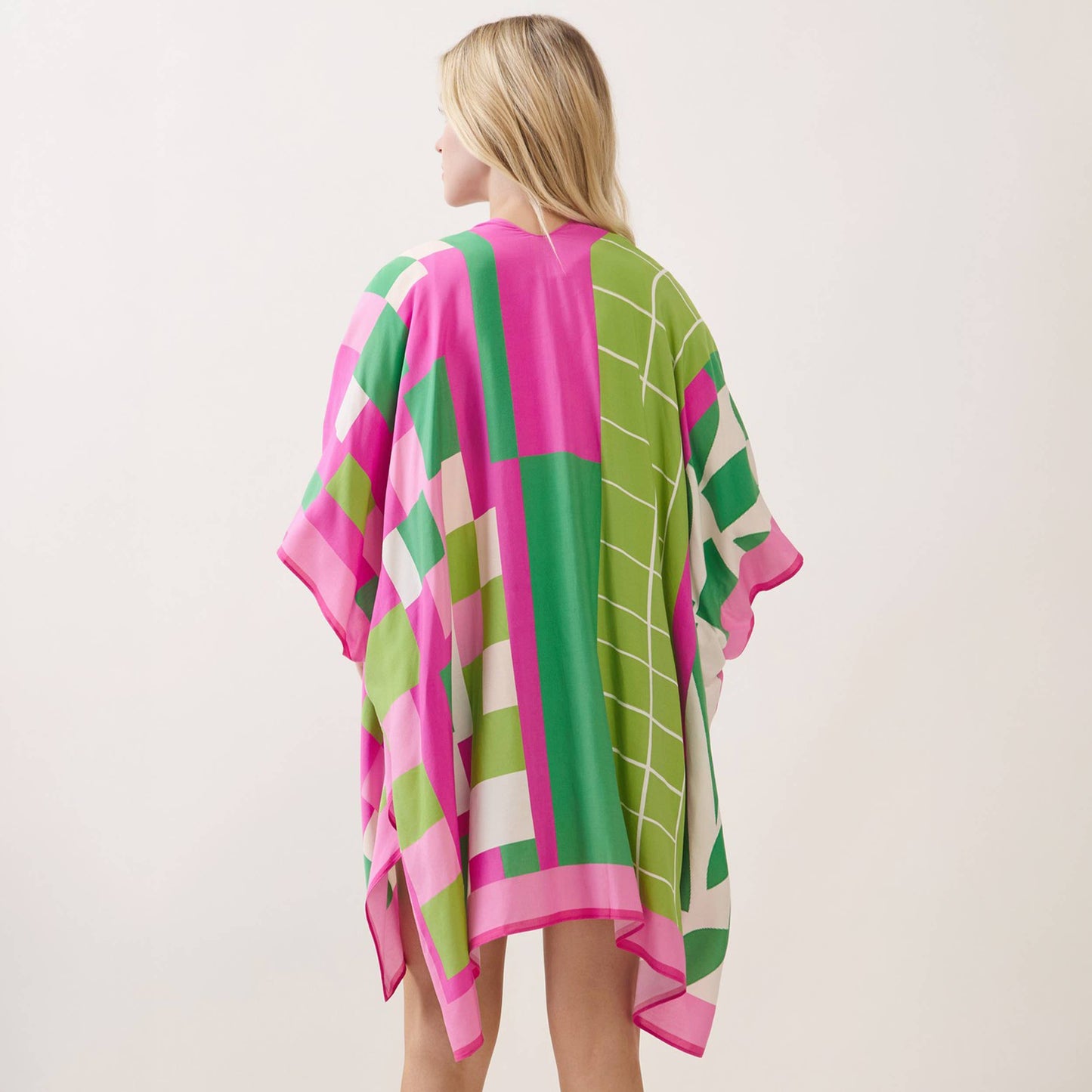 Geometric Pattern Mixed Print Kimono Cover Up