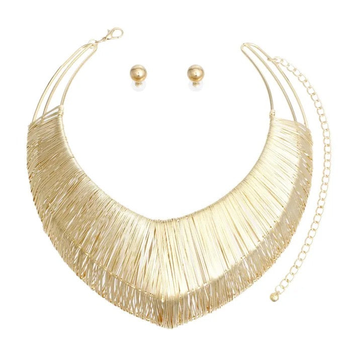 Gold Fringe Choker Necklace Set