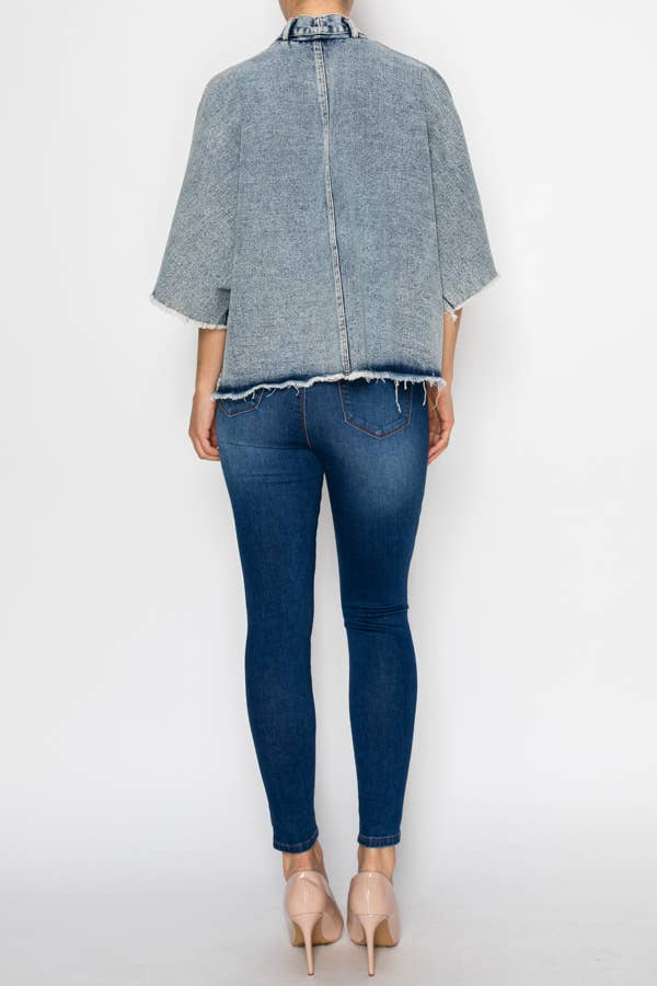 Denim & Crystal Mesh Statement Jacket