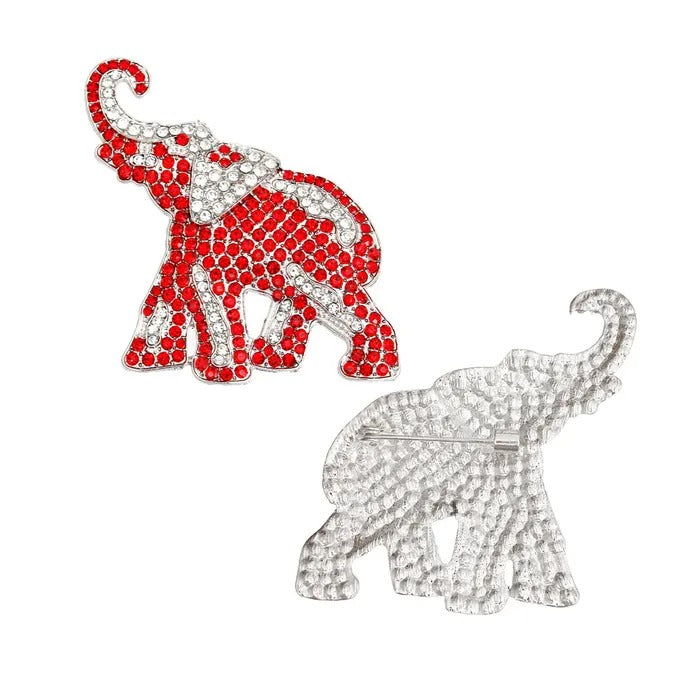 Red and White Elephant Brooch