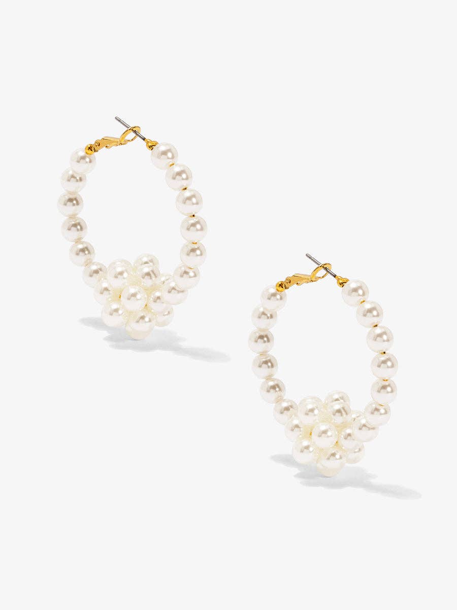 Pearl Cluster Hoop Earrings | Hypoallergenic Pearl Statement Earrings