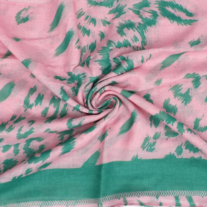 Pink & Green Leopard Print Tassel Kimono