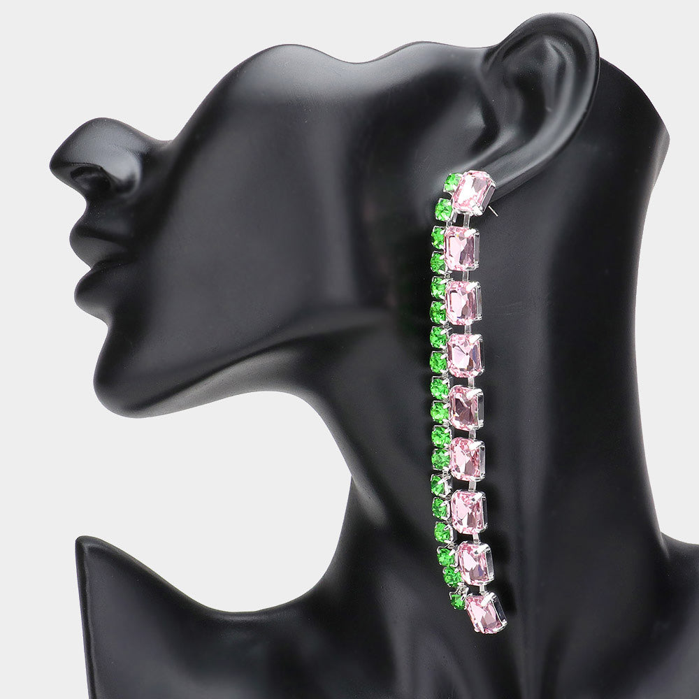 Pink and Green Dangling Statement Earrings