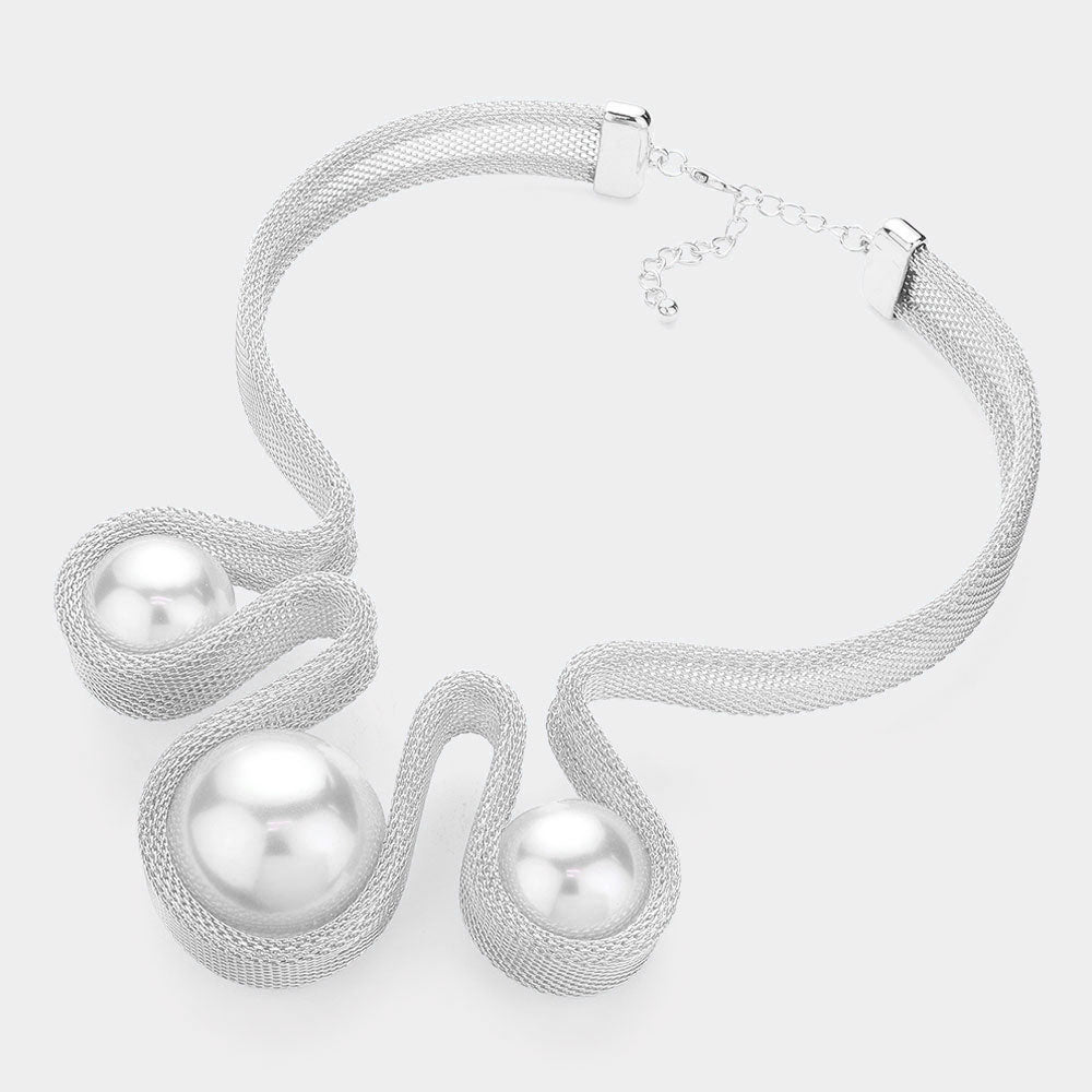 Swirl Metal Pearl Statement Necklace