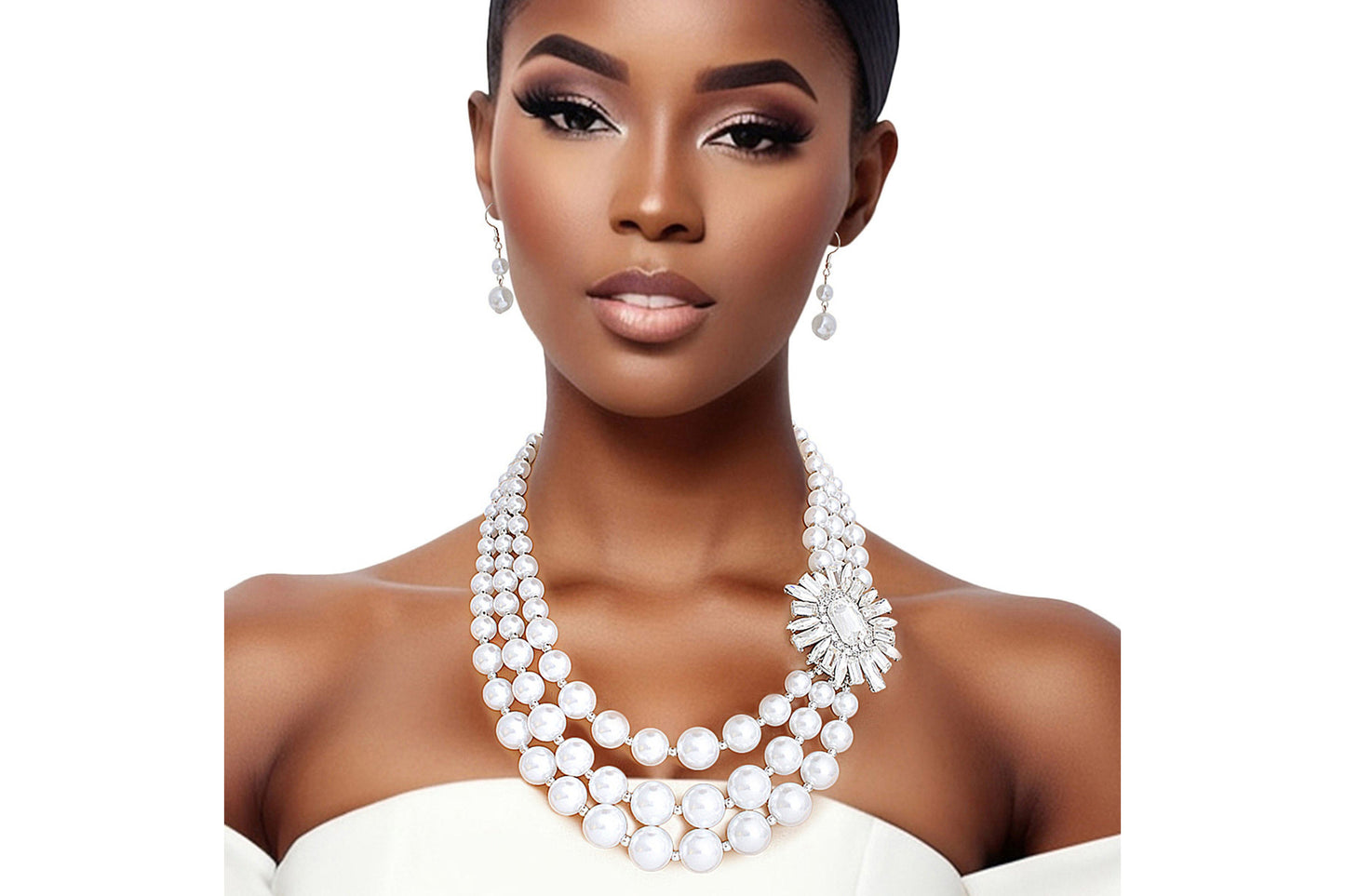 Pearl Necklace White Vintage Stone Necklace Set