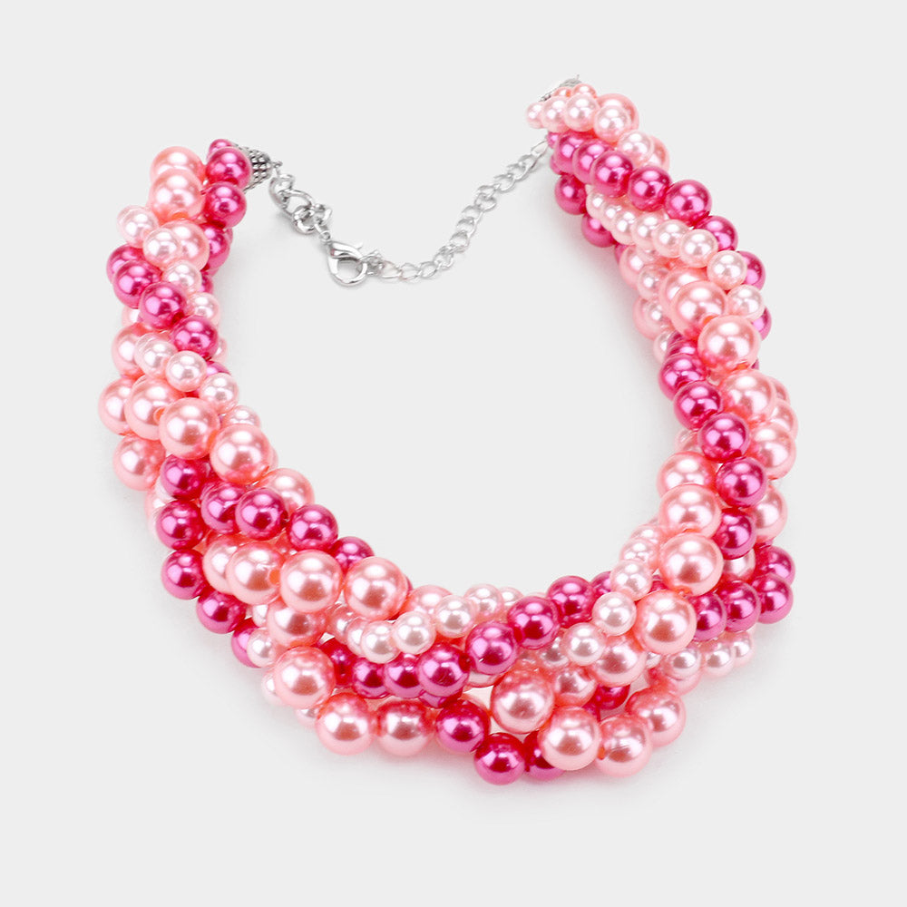 Pink Passion Braided Pearl Necklace Set