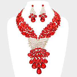 Distinguished Red Crystal Statement Necklace Set