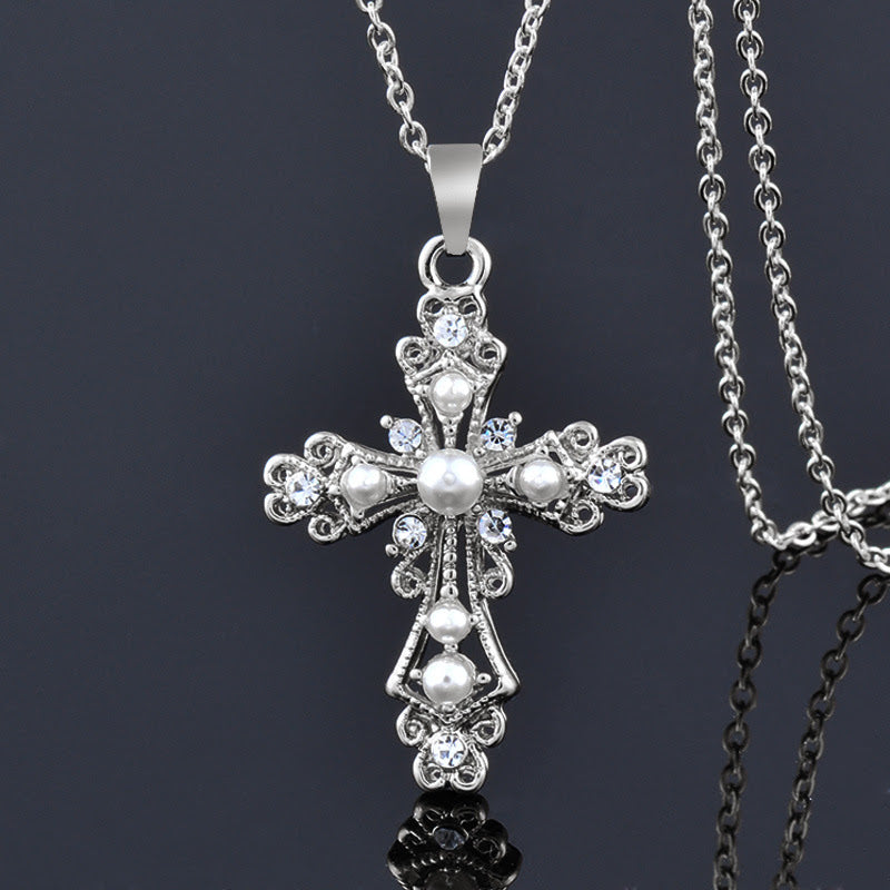 Cross Pendant Necklace w/ Pearl Accents
