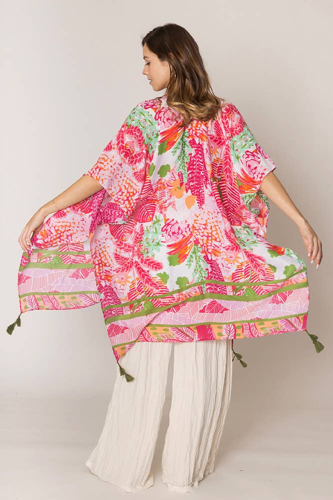 Floral Pattern Print Tassel Summer Kimono